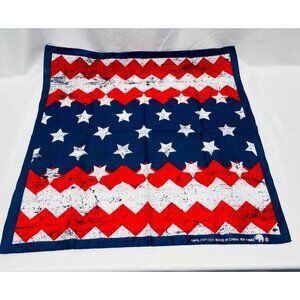 Patriotic Red White & Blue Bandana 100% Cotton Stars & Zigzag Print  Square